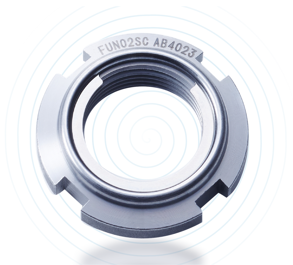 Fuji Fine U-Nut metal locknut for high-precision assemblies.